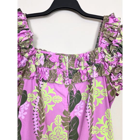 T&L MUUMUU FACTORY Purple Tropical Ruffle MuuMuu Dress Size L 11/12 - Picture 9 of 16